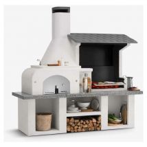 Antille Complete Outdoor Bbq with Wood Fired Oven - 90L x 255W x 250H - Concrete/Stainless Steel - White