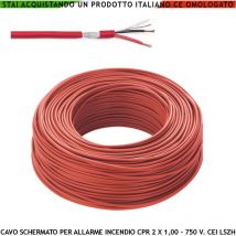 Antincendio cavo rosso schermato 2X1,00 MM² cpr 750 v cei 20-105 unel 36762 guaina lszh antifiamma conduttori twistati a coppie