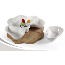 Antipastiera bianca quadrifoglio con supporto in legno 25X5 cm
