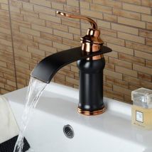 Antique Black Bronze Waterfall Bathroom Sink Faucet, Hot and Cold Brass, Black and Gold