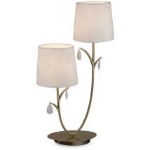Mantra - Inspired Andrea - Table Lamp 63cm, 2 x E14 (Max 20W), Antique Brass, White Shades, White Crystal Droplets