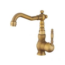 Sjqka - Antique Brass Bathroom Mixer Tap, European Style Hot and Cold Basin Faucet, Vintage Swivel Sink Faucet with Water Inlet Hose