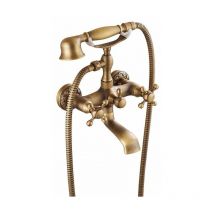 Pepte - Retro Bath Mixer Tap Antique Brass Wall Mounted With Shower