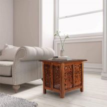 Topfurnishing - Antique Effect Square Carved Wooden Bedside Lamp Table Side End Coffee Tables [Mahogany,Extra Large 54x54x56 cm]