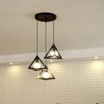 Axhup - Antique Pendant Light Classic Pendant Lamp Retro Hanging Light Metal Chandelier 3 Lights Triangle Ceiling Light Black
