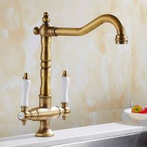Petites Ecrevisses – Robinet Mitigeur De Lavabo Rétro 2 Poignées En Laiton – Fini Bronze Brossé – Rotatif 360° – Aérateur Anti-éclaboussures