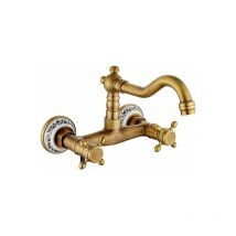 Antique Wall Mounted Kitchen Faucet Wall Mounted Kitchen Mixer Retro Wall Mounted Kitchen Faucet Antique Bronze 360° Rotation Double Control Plum