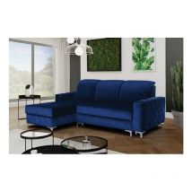 Antonio Plush Velvet Grey Corner Sofa Bed - Navy Small Left Corner