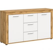 Aosta buffet 3 tiroirs 2 portes blanc, chêne décor.