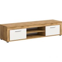 Aosta meuble TV 2 compartiments 2 portes rabattables blanc, chêne décor.