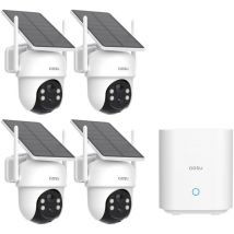 Aosu - 2K 3MP Camara de Vigilancia Solar WiFi Exterior, Kit 4 Cámaras con Homebase, Sin Suscripción, Camaras de Vigilancia Sin Cables Panel Solar,