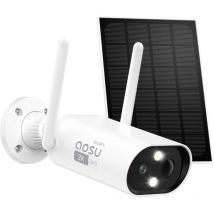 Aosu - 2K alimentado por batería cámara WiFi inalámbrica al aire libre, 3MP cámara de vigilancia con panel solar, detección de ia, sirena, audio