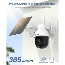 2k Camera Surveillance Wifi Exterieure Sans Fil, Solaire, 360° Pan/tilt, Camera Exterieur Sans Fil, Vision Nocturne, Détection Mouvement Pir, Étanche 