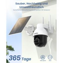 Aosu - 2K Solar Überwachungskamera Aussen Akku, Kamera Outdoor mit 360°-Überwachung, Automatischer Personenverfolgung, 10M Farbe Nachtsicht,
