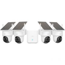Aosu - 2K Überwachungskamera Aussen Akku Solar, 4er Kameraset mit HomeBase, Keine Gebühren, 360° Panorama, wlan Kamera 32GB Lokaler Speicher,