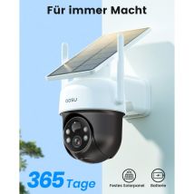 Aosu - 2K Überwachungskamera Aussen Solar Akku 3MP [360° ptz Panorama, Integrierter Solarpanel] Kabellos PIR-Personenerkennung Automatische