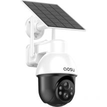 AOSU 3K 5MP Cámara de Vigilancia WiFi Exterior, Pilas Cámara de Seguridad Inalámbrica, Panorama PTZ de 360°, Panel Solar Portátil, Detección PIR de