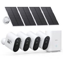 AOSU 3K Überwachungskamera Aussen Solar Akku Set, 5MP 4er Kamera Outdoor WLAN Überwachungs Außen Schärfer als 2K, Ohne ABO, 32G Lokale Homebase,