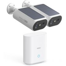 Aosu - 3MP Cámara Vigilancia WiFi Exterior Solar con Bateria Homebase y 2 Cámaras, sin Cuotas Mensuales & Panel Solar Integrado con 2.4G/5Ghz WiFi,