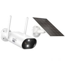 Aosu - Drahtlose 2K batteriebetriebene WiFi-Kamera für den Außenbereich, 3MP Überwachungskamera mit Solarpanel, AI-Erkennung, Sirene, Zweiwege-Audio,