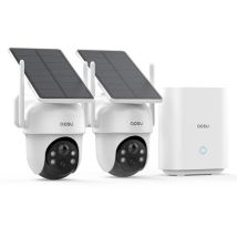 2k Camera Surveillance Wifi Exterieure Sans Fil, 2 Cam-kit Avec Homebase, 360° Panoramique Ptz, Aucun Coût Mensuel, 3mp Caméra À Solaire Batterie, 