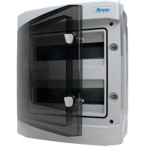 Kopp - Aufputz-Feuchtraum-Verteilerkasten, mit Tür, mit Klemmleiste und Zubehör, grau/schwarz - 353812048