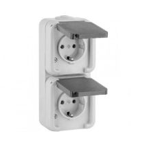 Aufputz Steckdose, Ip44, Schuko, Senkrecht, Grau D 6622 Wab - 2-fach