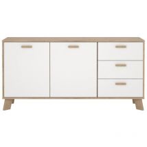 Ebuy24 - Aparador 2 puertas, 3 cajones roble decorativo y blanco L147,2 cm - storm