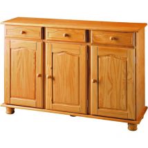 Moblit - aparador 3 puertas y 3 cajones , pino macizo serie Canet, medidas: (86x130x42) cm ( altoxanchoxfondo), color miel