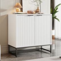 Modfu - Aparador 80x40x80 cm con 2 puertas, mueble de almacenaje independiente con tiradores y patas de estructura de metal, aglomerado, blanco