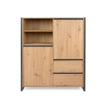 Webmarketpoint - Aparador alto con cajones, compartimento abierto, roble, perfiles antacita, 120 x 40 x 140 h cm
