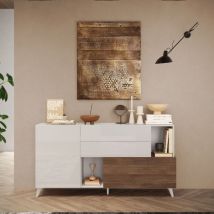 Toscohome - Aparador con puertas y cajones 180 cm blanco y mercure - Marion