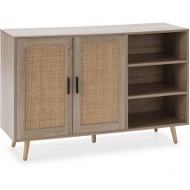 Vs Venta-stock - Aparador Dalia 2 puertas y 3 huecos color roble, 120 cm Ancho