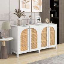 Aparador de Cocina Armario Buffet 145x40x80cm con 3 puertas, mueble de cocina, tiradores metálicos, para salón/dormitorio, mdf, blanco