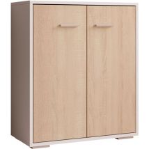 Design Ameublement - Aparador pequeño 2 puertas Armario multiuso Mueble auxiliar 60x71x30cm Modelo Lander L2 Color Blanco y Sonoma