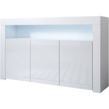 Muebles Bonitos - Aparador de salon 3 puertas con led Aparador de cocina Mueble de salon Recibidor 155x91x37cm Modelo Aker Blanco brillo