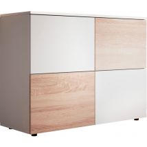 Muebles Bonitos - Aparador de salon 4 puertas Aparador de cocina Mueble de salon Recibidor 90x68x34cm Modelo Zoel Blanco mate con Sonoma mate