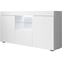 Aparador de salon con LED Aparador de cocina Mueble de salon Recibidor 135x73x34cm Modelo Sefora Blanco mate