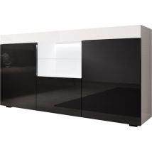 Lettiemobili - Aparador de salon con led Aparador de cocina Mueble de salon Recibidor 135x73x34cm Modelo Sefora Blanco y Negro brillo