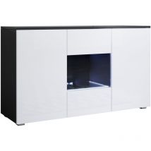 Aparador de salon con led con patas 2cm 2 puertas 1 vitrina Mueble de salon 120x72x40cm Modelo Luke A2 Negro con Blanco brillo