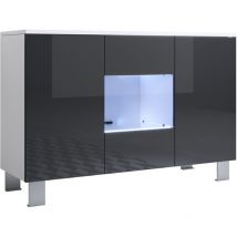 Muebles Bonitos - Aparador de salon con led con patas de aluminio 12cm 2 puertas 1 vitrina Mueble de salon 120x82x40cm Modelo Luke A2 Blanco con