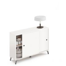 Ptarch - Aparador Kamet dos puertas correderas acabado blanco, 87cm(alto) 120cm(ancho) 40cm(largo)