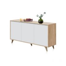 Mirakemueble - Aparador Kikua Plus Blanco Artik (Blanco Mate) - Roble Canadian 154cm (ancho) x 75cm (alto)
