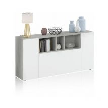 Usinestreet - Aparador Loira Blanco Artik (Blanco Mate) - Gris Cemento 150cm (ancho) x 76cm (alto)