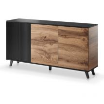 Arredamento1 - Aparador Luelia 120, Negro + Roble wotan, 82x160cm, Número de puertas: 040cm, mdf, Aglomerado laminado