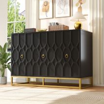 Modfu - Aparadores Aparadores Buffet 120x40x85cm Mueble con 3 Puertas, Mueble de Almacenaje con Tiradores Dorados y Patas Metálicas, mdf, Negro