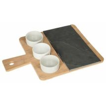 Serviertablett, 4-teiliges Set, 35,5 x 26 cm, Bambus und Schiefer