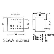 Transformateur moule 2 5va 1 x 24v / 1 x 0 104a