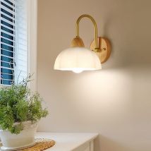 Shmshng - Aplique de pared moderno de metal, decorativo, de madera, E27, para pasillo, mesita de noche, estudio, con elegante pantalla de cristal