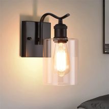 Zolginah - Aplique de pared para baño negro, cabezal individual con pantalla de vidrio angular, lámpara de pared interior de estilo retro, ideal para
